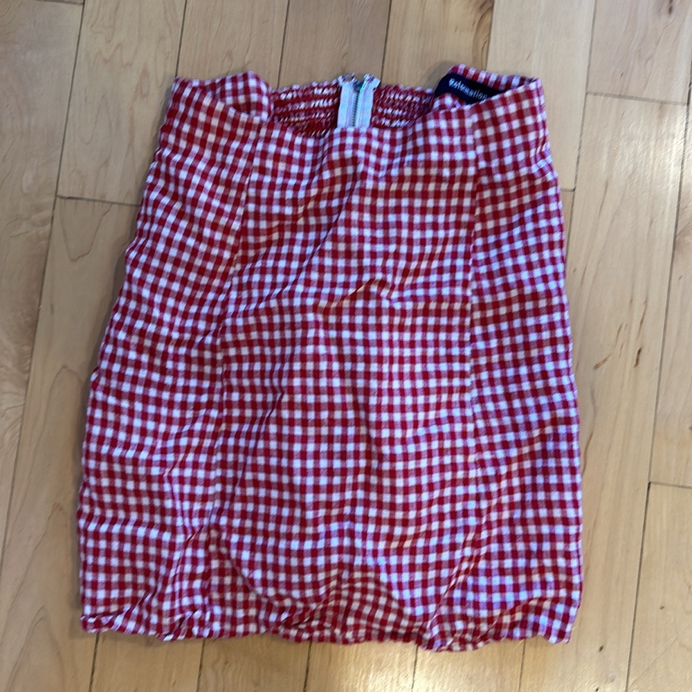 Reformation Ginghan Red & White Mini Skirt 6 - Picture 4 of 6